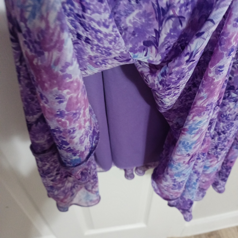 Connected Purple Floral Print Lined Sweetheart Dress Size 14 - Picture 7 of 7